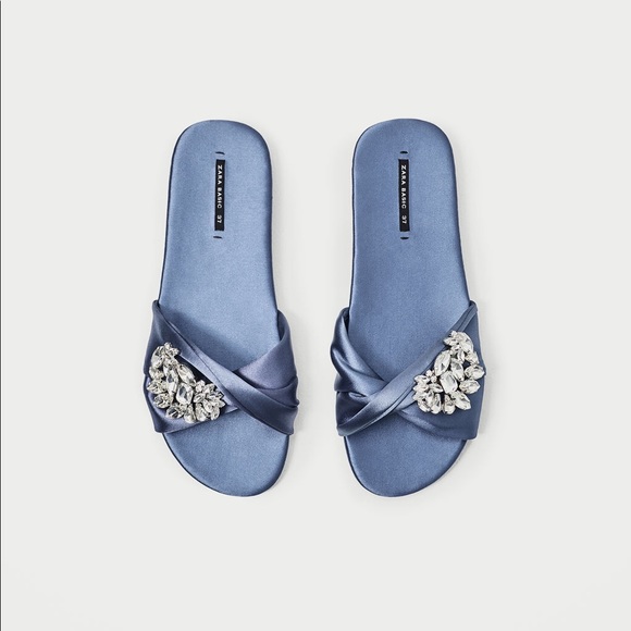 Zara Shoes - Zara blue satin slides with gem buckle